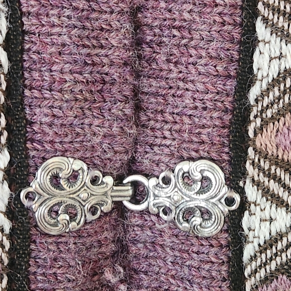 Vintage DALE OF NORWAY Sz 42 Ski Nordic Fair Isle Purple Wool Sweater READ FLAWS - Picture 3 of 9